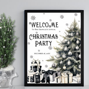 Black White Elegant Christmas Party Welcome Poster