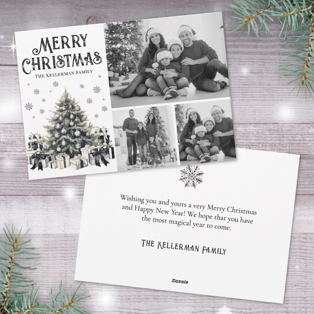 Black White Elegant Christmas Tree Photo Holiday Card (Black White Elegant Christmas Tree Photo Holiday Card)
