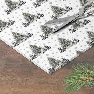 Black White Elegant Christmas Tree Tissue Paper