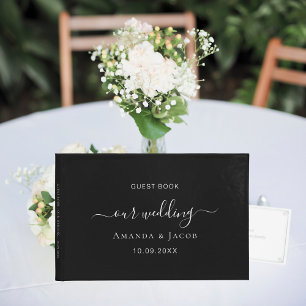 Black white elegant classic wedding guest book