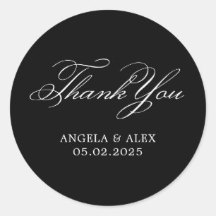 Black & White Elegant Classic Wedding Thank You Round Sticker
