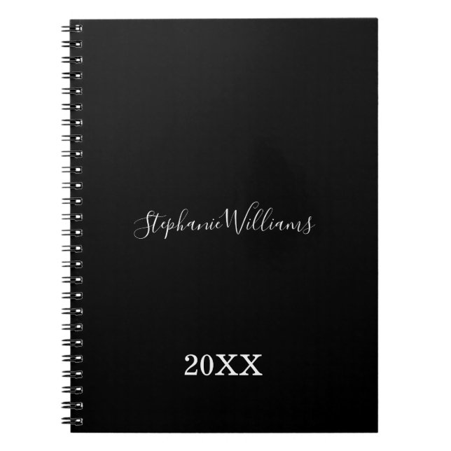 Black White Elegant Custom Name Year Cute 2021 Notebook (Front)