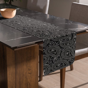 Black & White Elegant Damask Floral Pattern Medium Table Runner