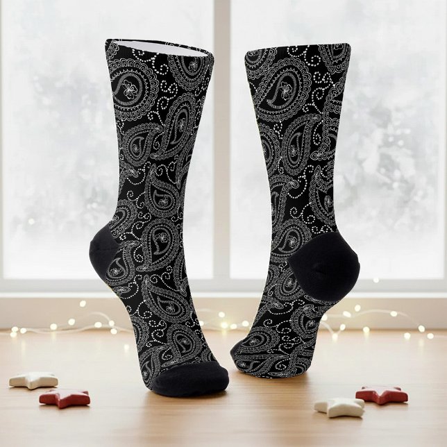 Black & White Elegant Damask Floral Pattern Socks (Creator Uploaded)