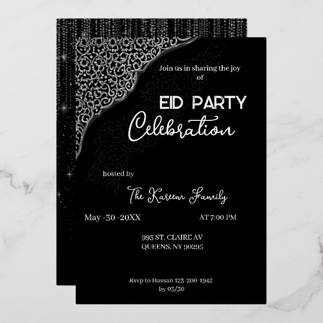  Black & white elegant  Eid Party Invitation  (Recto/Verso)
