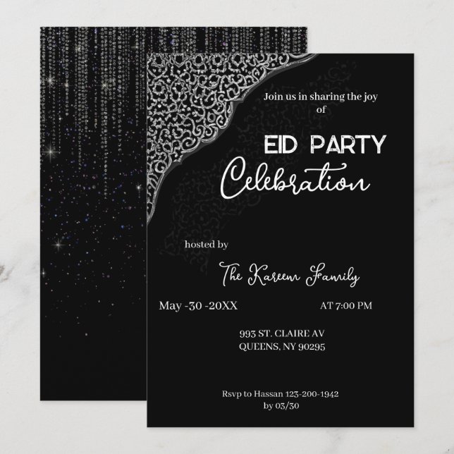  Black & white elegant  Eid Party Invitation  (Front/Back)
