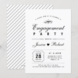Black & White Elegant Engagement Party Invitation
