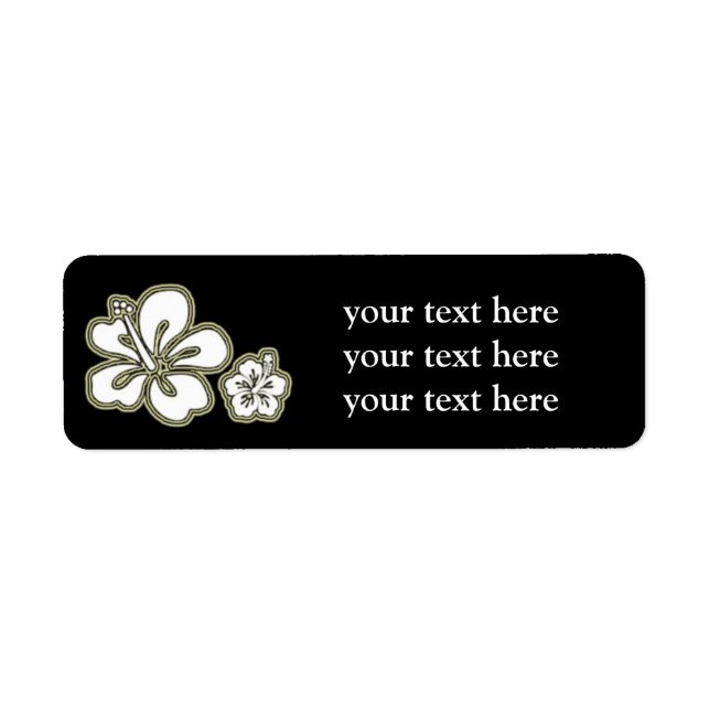 Black White Elegant Hibiscus Floral Address Labels (Front)