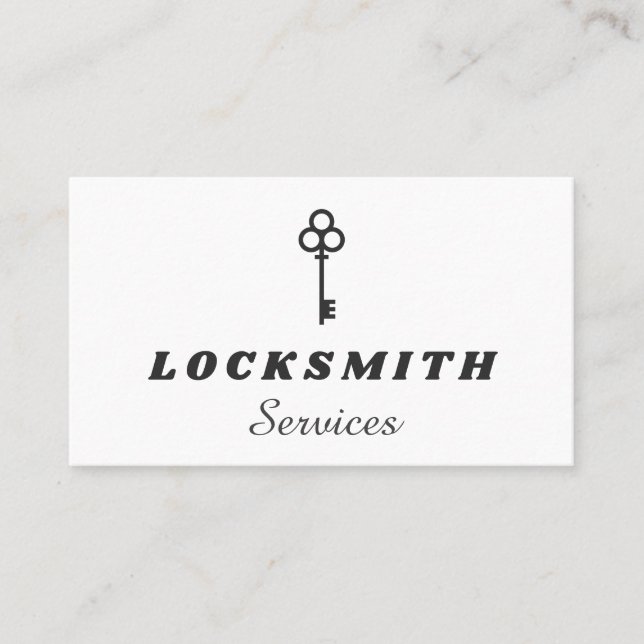 Black & White Elegant Key Logo Locksmith Service   Business Card (Front)