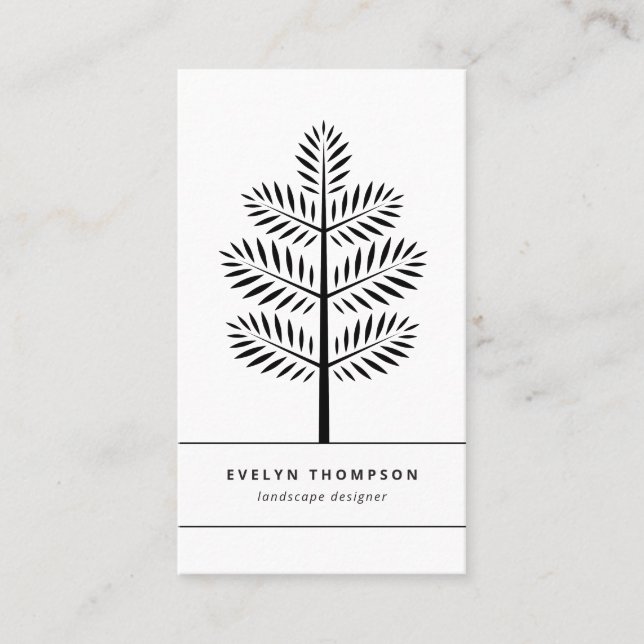 Black White Elegant Landscaping Botanical Branch Business Card (Front)