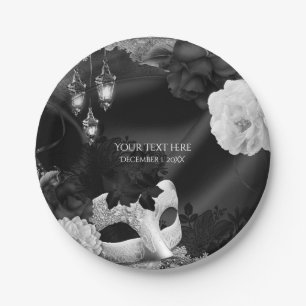 Black & White Elegant Masquerade Party Plates