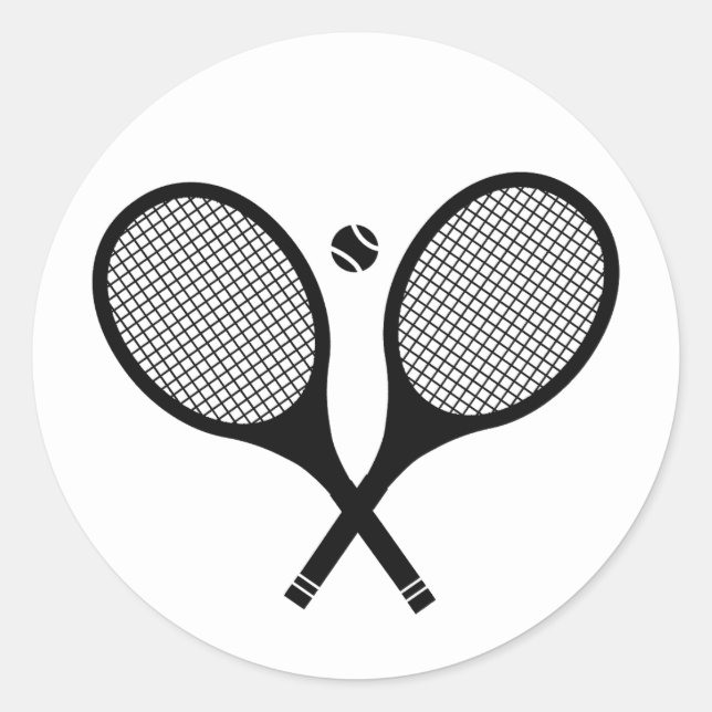 Black & White Elegant Minimalist Tennis Rackets  Classic Round Sticker (Front)