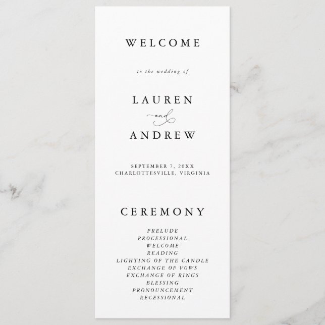 Black & White Elegant Minimalist Wedding Program (Front)