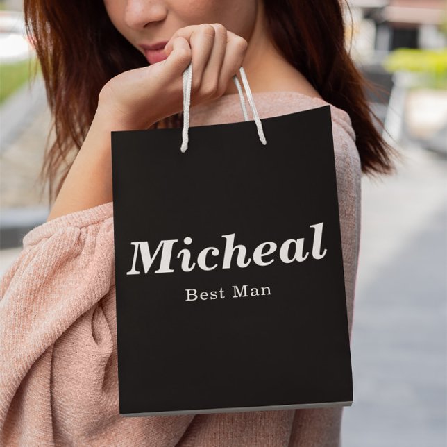 Black & White Elegant Modern Best Man Wedding Medium Gift Bag (Creator Uploaded)