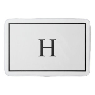Black White Elegant Modern Monogram Bath Mat