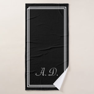 Black White Elegant Modern Monogram Bath Towel