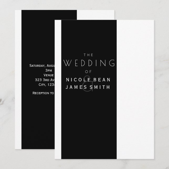 Black & White Elegant Modern Simplistic Wedding Invitation (Front/Back)