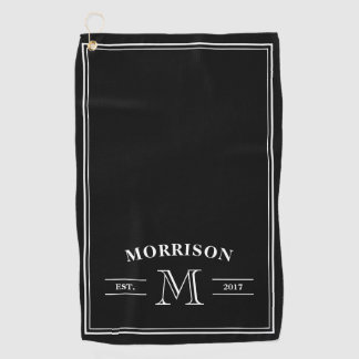 Black White Elegant Monogram Golf Towel