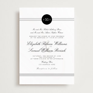Black White Elegant Monogram Infinity Wedding Invitation