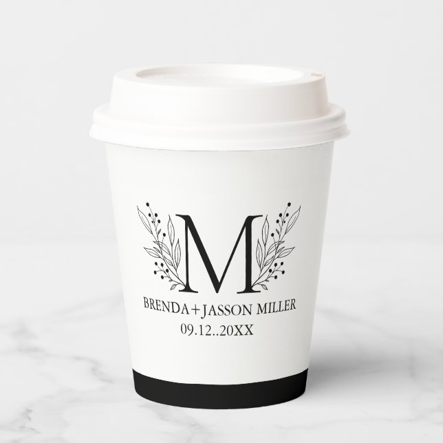 Black & White Elegant monogram newlywed  Paper Cups (Front)