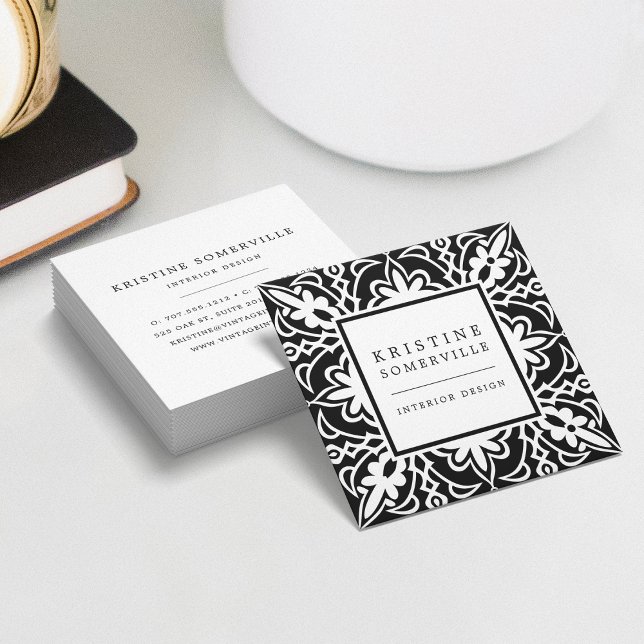 Black & White | Elegant Moroccan Style Square Business Card (Creator Uploaded)