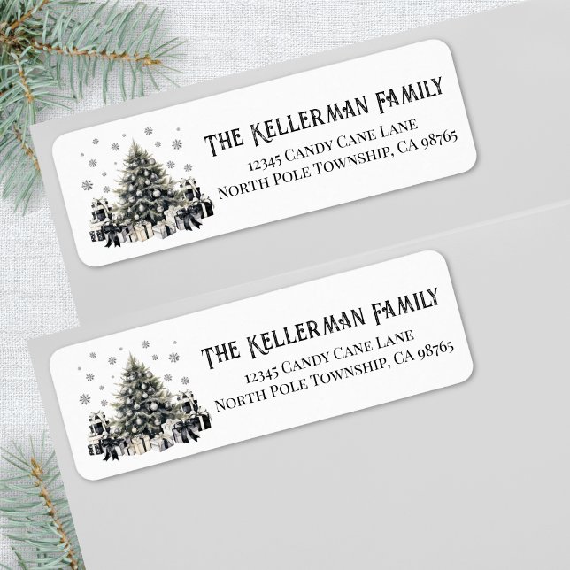 Black White Elegant Noël Adresse de retour (Black White Elegant Christmas Return Address label )