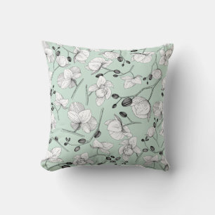 Black & white elegant orchid floral modern mint throw pillow