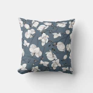 Black & white elegant orchid floral modern throw pillow