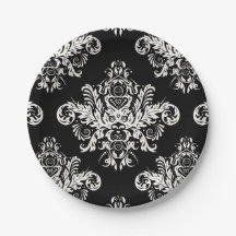 Black & White Elegant Paper Plates - Set of 8