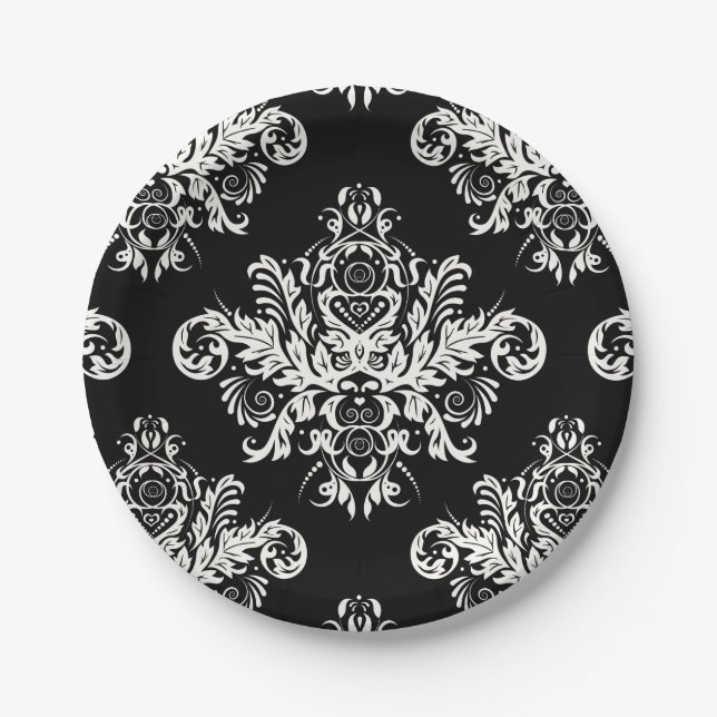 Black & White Elegant Paper Plates - Set of 8 (Front)