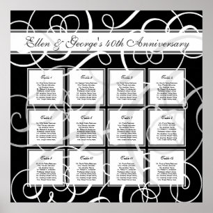 Black White Elegant Party 12 Table Seating Chart
