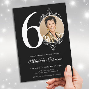 Black White Elegant Photo 60th Birthday  Invitation