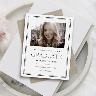 Black White Elegant Photo Graduation Announcement Postcard