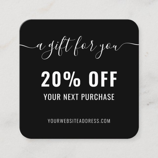 Black White Elegant QR Code Loyalty Business Promo Discount Card (Front)