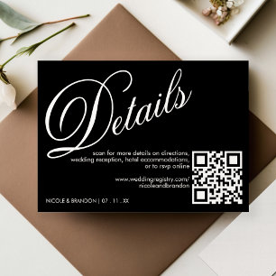 Black & White Elegant QR Code Wedding Detail Enclosure Card