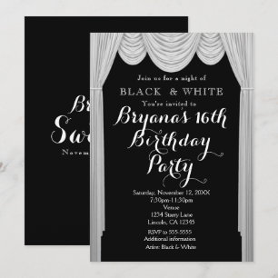 Black & White Elegant Rideaux Invitations de fête