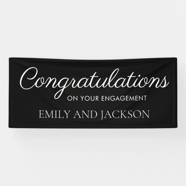 Black White Elegant Script Engagement Banner (Horizontal)