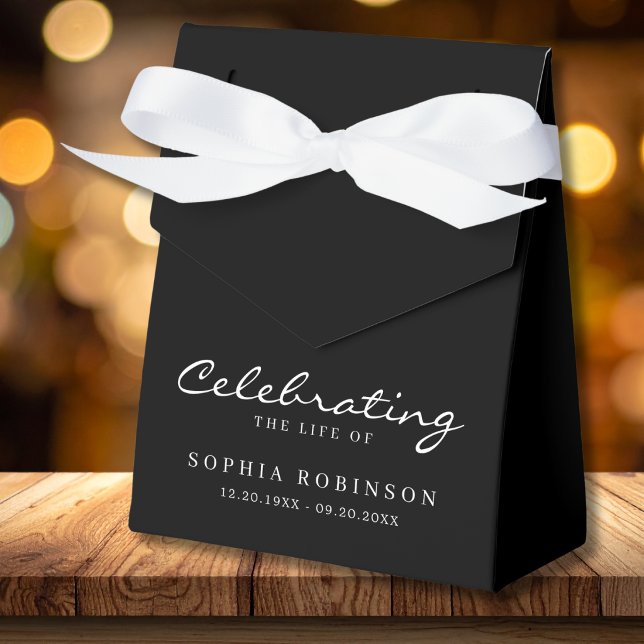 Black White Elegant Script Funeral Memorial Favor Box (Creator Uploaded)