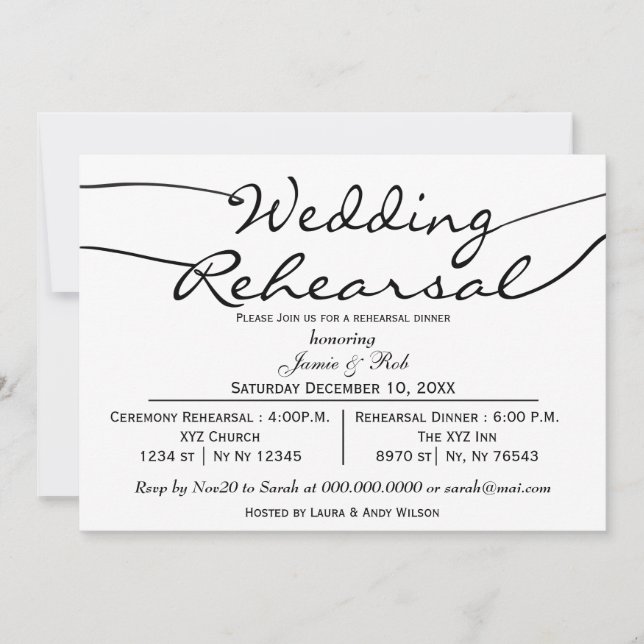 black white Elegant Script Rehearsal Dinner Invite (Front)