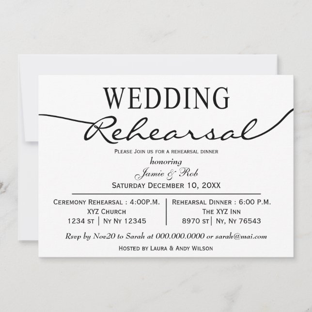 black white Elegant Script Rehearsal Dinner Invite (Front)