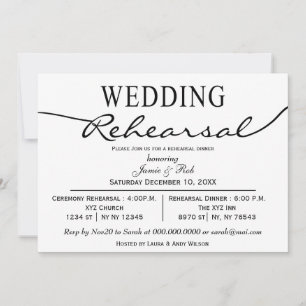 black white Elegant Script Rehearsal Dinner Invite