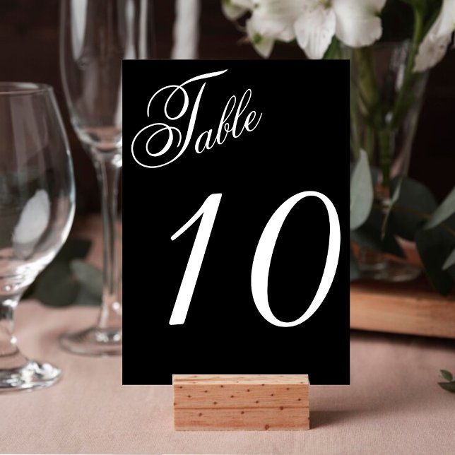 Black & White Elegant Script Wedding Reception Table Number (Black & White Elegant Script Wedding Reception Table Number)