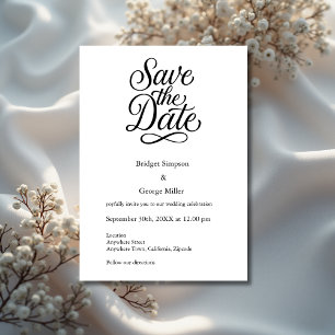 black white Elegant Script Wedding safe the date Invitation