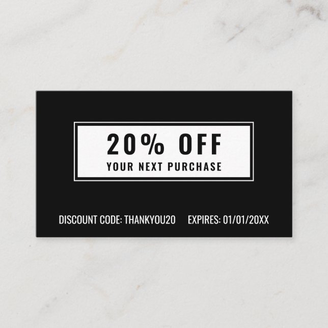 Black White Elegant Simple Business Loyalty Promo Discount Card (Front)