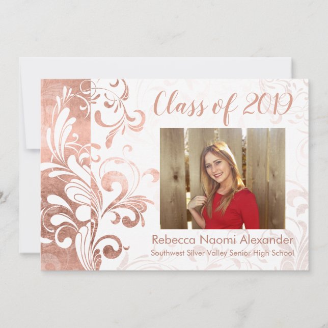 Black White Elegant Swirl Photo 2018 Graduation Invitation (Front)