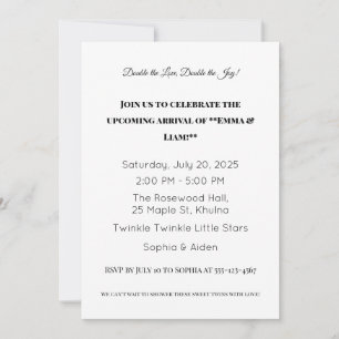 Black White Elegant Twin Baby Shower Design Invitation