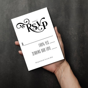 Black White Elegant Typography Wedding RSVP Card
