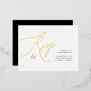 Black White Elegant Wedding Gold Foil RSVP card