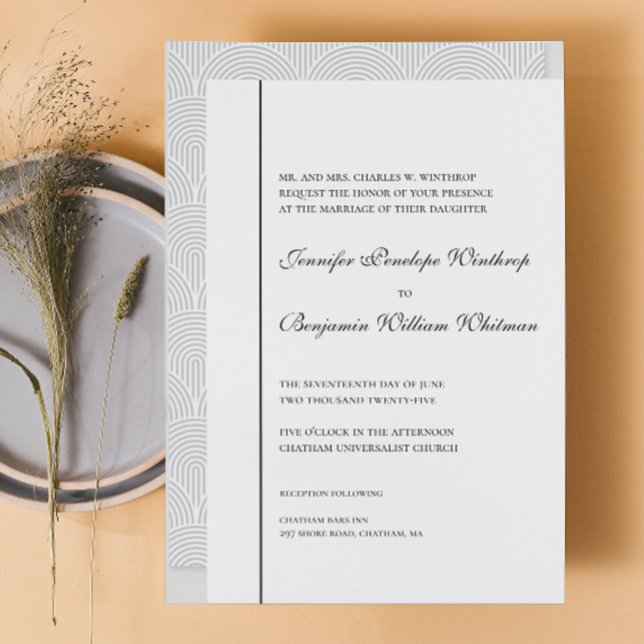 Black White Elegant Wedding Invitation (Black white simple grey geometric pattern wedding invitation)