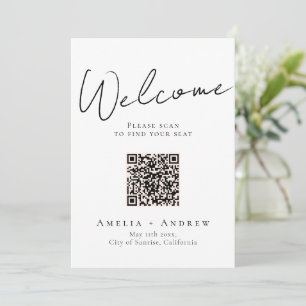 Black White Elegant Wedding QR Code Seating Chart